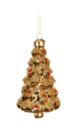 Bombka szklana: Choinka z dekoracją złoty błysk (122223)