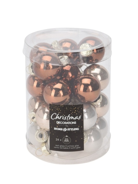 Bombki szklane 25mm beż/brąz opal mix (192428)