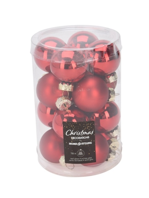 Glass baubles 35mm red glossy/matt 16pcs (192432)