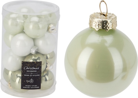 Bombki szklane 35mm zielono/biały mix 16szt (502661)