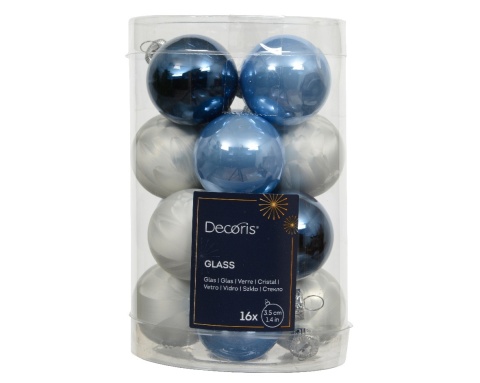 Bombki szklane opakowanie 16szt niebieskie mix fi 3,5cm (013472) tuba