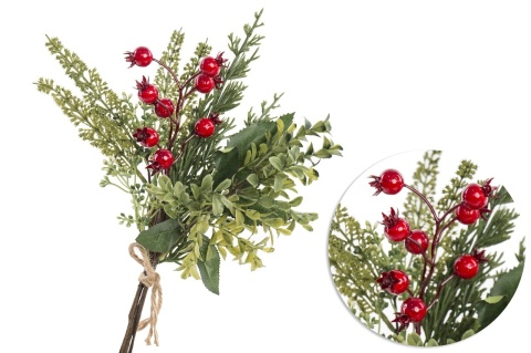 Bukiet mix gałązek z czerwonymi owocami dł. 30cm (OZB07304)