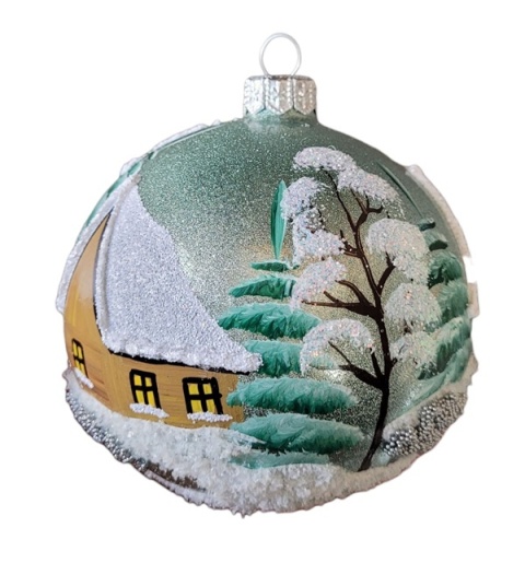 Baubles 80 decorated landscape pack of 6: METALLIC CHURCH mint