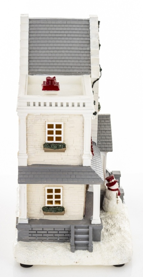 LED ecru tenement house with a snowman 8 melodies (172586)