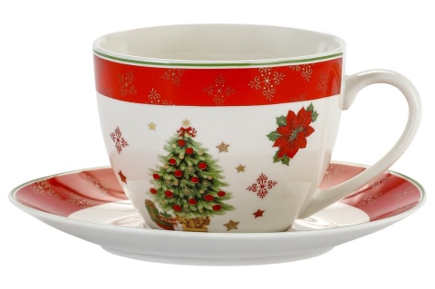 Set of 2 Cups 220 ml with Saucers - Christmas Tree (555-7017)