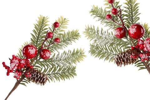 Gałązka z czerwonymi owocami i szyszką (OZB07038) h:30x15cm