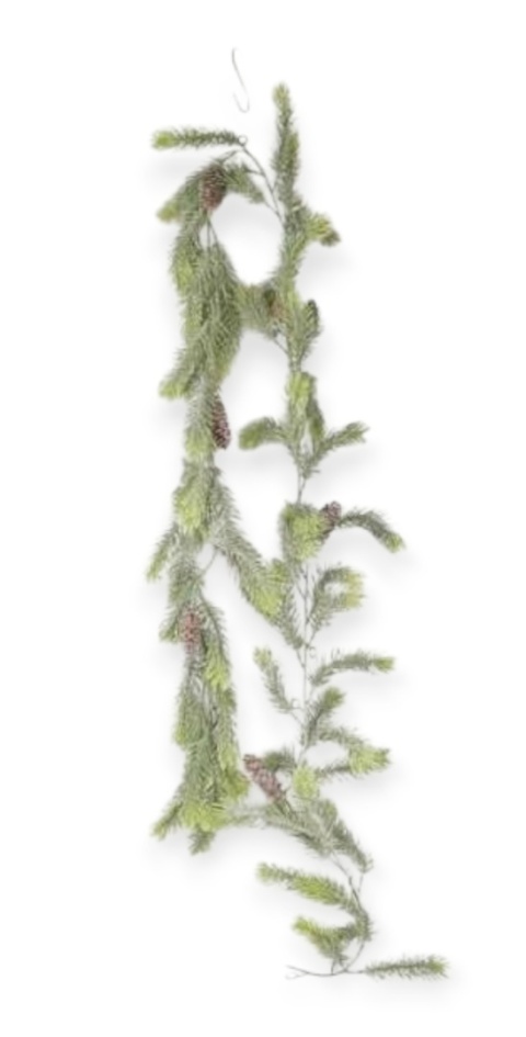 Green PE garland with light ends and cones, length 180cm (CV36315)