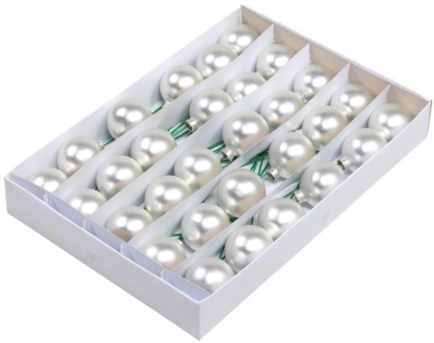 Kpl 30 bombek szklanych 50mm na druciku srebrny mat perła (100342)-20%