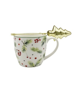 460ml porcelain mug with a metal infuser Christmas Leaves decorative box