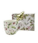 Kubek porcelana 460ml z metalowym zaparzaczem Christmas Leaves ozdobne pudełko