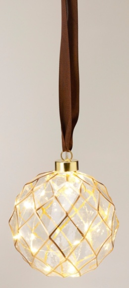 Kula szklana 12cm złote romby 10LED bat.2xAA (AAB201300)