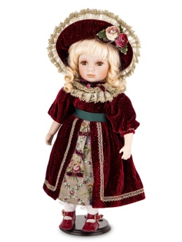 Lalka kolekcjonerska 55cm bordo welur (181981) h:55x25x24cm