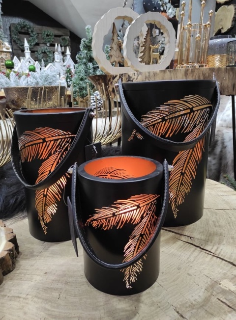 Lampion metalowy czarno złoty liście z uchwytem mały (IS0456) -20%