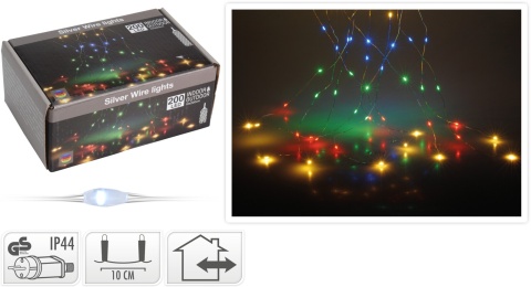 Lampki na druciku 200LED wiązka 10*200cm kolor. 240V wew/zew (228268)