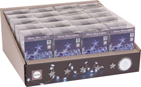 Lampki na druciku 40LED gwiazdki b.zimne 195cm na bat. (AX8720420)