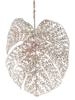 Liść monstery duży wiszący szampański brokat dł. 78cm (SA19573) -20%