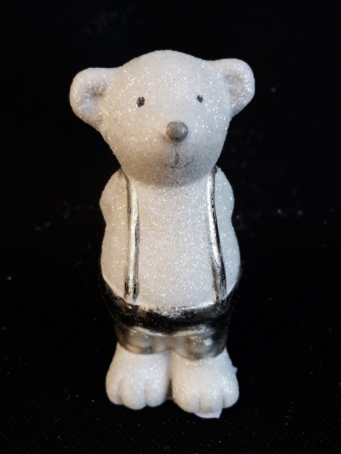 Miś ceramiczny biały w srebrnych spodenkach mały 11*6*5cm (445938)-20%