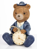 Teddy bear with a watch sitting in a blue suit, polyresin (180943)