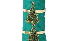 Set of 4 gold metal napkin rings with Christmas tree, diameter 35mm (TG77919)