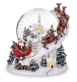 Water ball 12cm music box + reindeer sleigh with Santa Claus (147785)