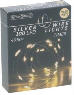 Lamps on wire 100LED warm 495cm battery timer (AX9730540) 3xAA bat.