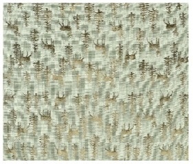 Materiał dekoracyjny len khaki złote renifery i choinki (463453) 35x200cm