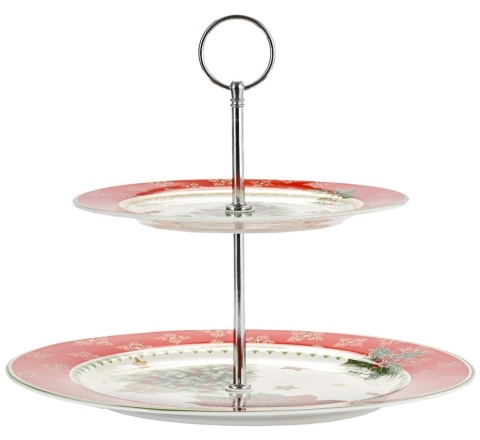 Two-Tier Porcelain Serving Stand with Christmas Tree (555-7000)