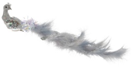 Paw z piór na klipsie szary 34cm z brokatem (010434,057299)