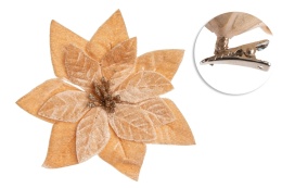 Poinsettia velvet beige 16cm on a clip (PON00674)