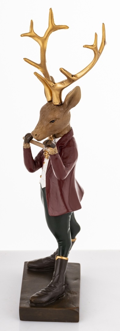 Reindeer 24cm playing the flute, polyresin (179761)