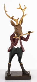 Reindeer 24cm playing the flute, polyresin (179761)