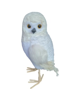 Sowa biała stojąca MAXI futerko i pióra h:50x23x27cm (740723)