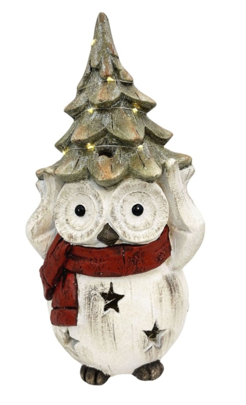 Sowa ceramiczna 36cm z choinką LED (MK0070)