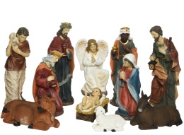 Nativity scene with 11 figures, hand-painted, 45cm, large, polyresin (596449)