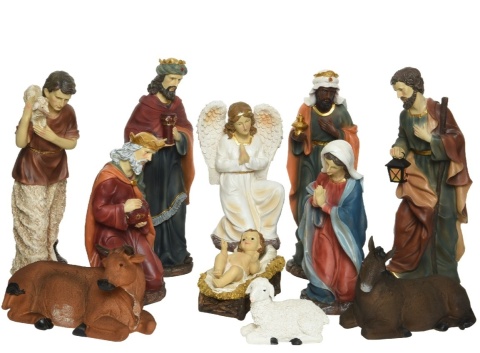 Nativity scene with 11 figures, hand-painted, 45cm, large, polyresin (596449)