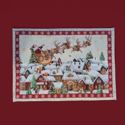 Obrus Basic gobelin 85x85cm Zaprzęg Mikołaja nad miastem (999)