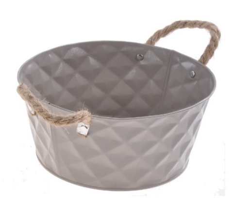 Osłonka metal. na doniczkę 3kol. płaska h:10,2cm uchwyt sznurek (QX-1904185S)