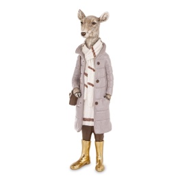 Mrs. reindeer 36cm in coat with polyresin bag (181048)