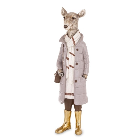 Mrs. reindeer 36cm in coat with polyresin bag (181048)