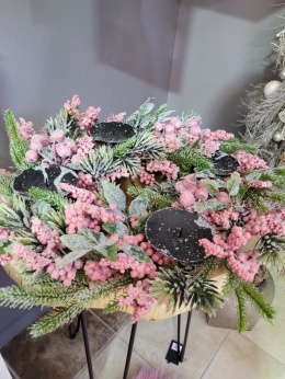 Świecznik metal. LUX adwentowy różany szroniony 55cm (NB0621)