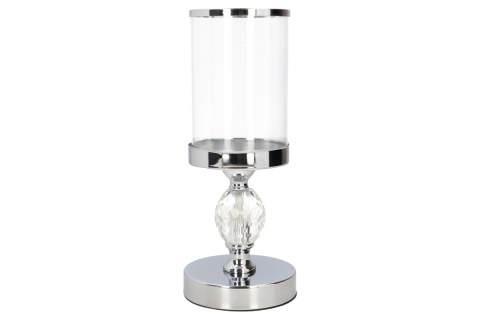 Świecznik metalowy srebrny z kulą akrylową i szkłem (NC9129-18)-40%