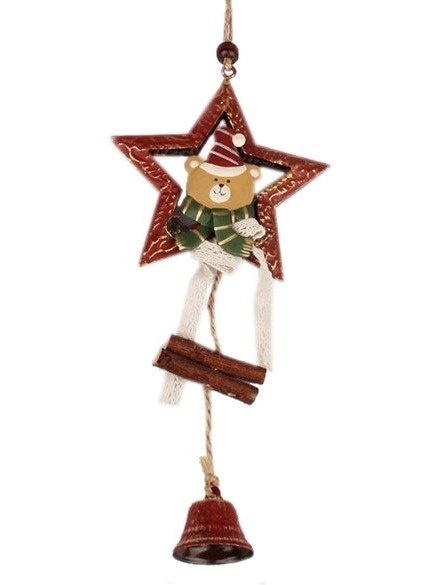 Zawieszka gwiazdka metalowa z misiem z dzwonkiem 22*9cm (EE001)-30%