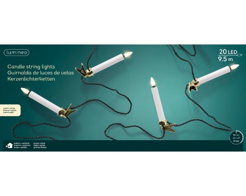 White candles 20 LED warm on a clip, length 9.5 m, indoor/outdoor timer (492879)