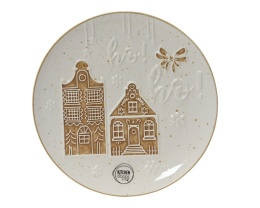 Large ceramic plate, beige and brown, tenement house style (463363)