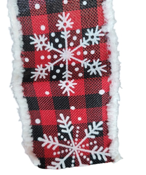 Wstążka na szpuli świąteczna krata śnieżynki (MK0432)