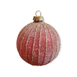 8cm sugar bauble red with gold glitter stripes (TG79853)