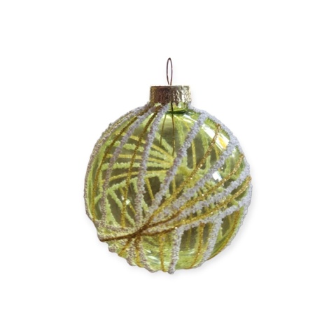 Bauble 8cm transparent green stripes white glitter (TG79855)