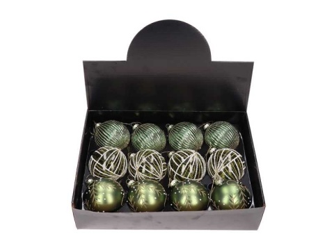 Bauble 8cm transparent green stripes white glitter (TG79855)