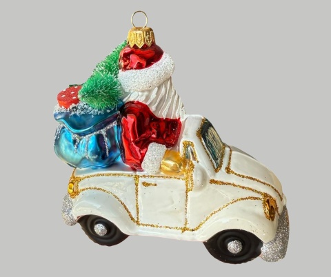 Bauble form: Santa Claus in a white car (63) SE