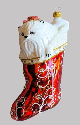 Bombka formowa: Pies w skarpecie czerwony błysk (61) SEW